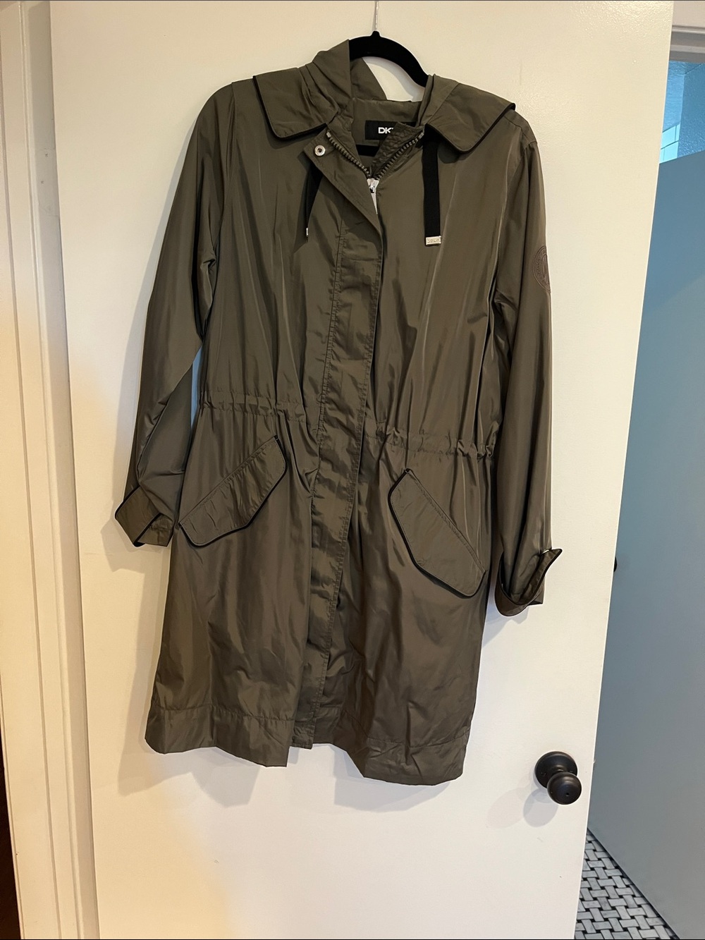 DKNY Olive Green Hooded Trench Coat